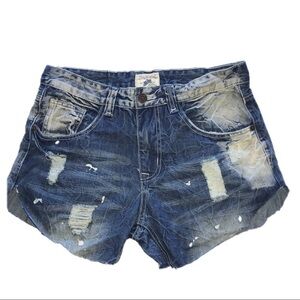 DIY Smoke Rise Distress Denim Short Shorts 34
